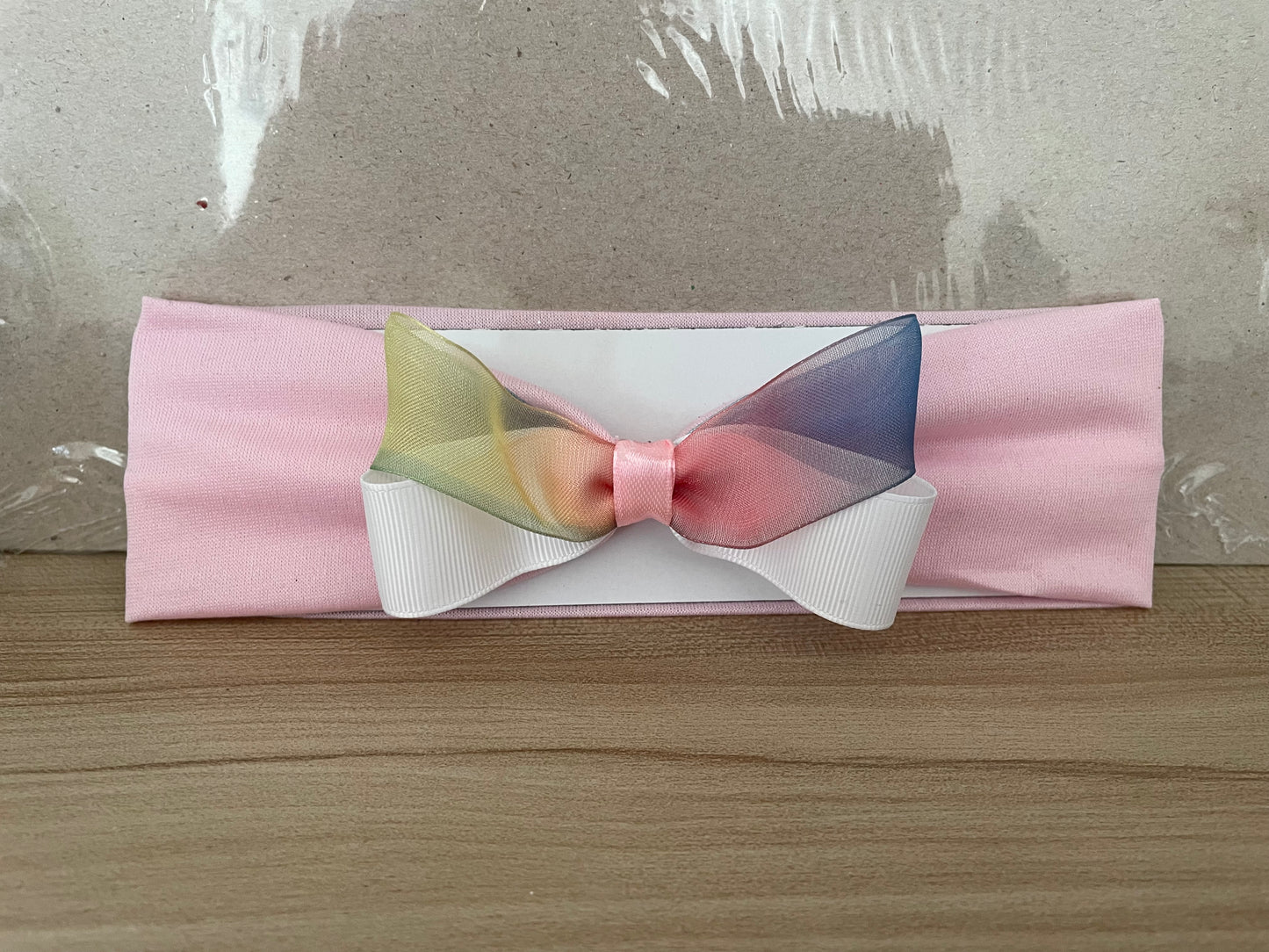 Stretchy Hairband with Rainbow & White Bow