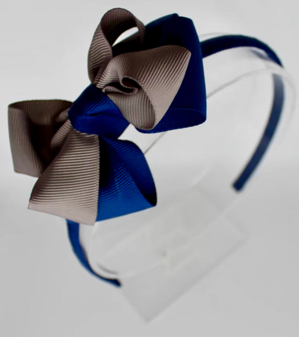 Navy & Grey Hairband with Bow