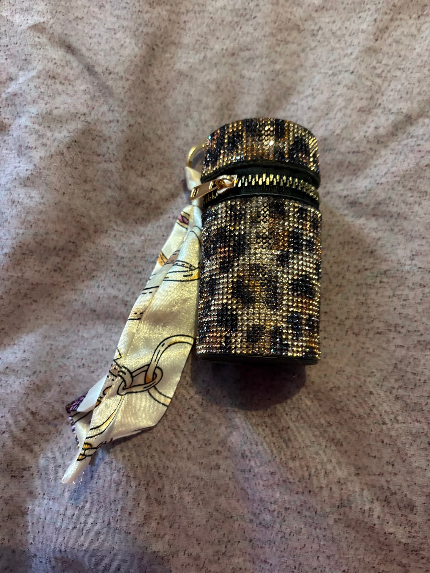 Rhinestone Mini Coin/Purse - Leopard with Scarf - Multifunctional