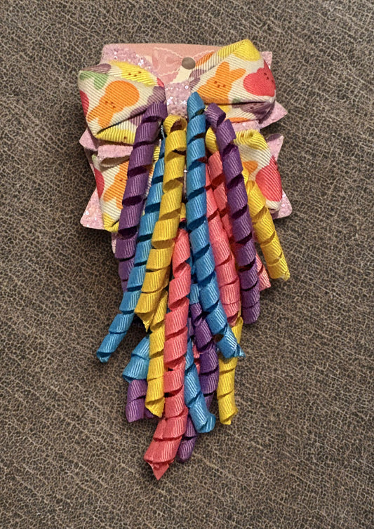 2pcs Glitter Bunny Bow Hair Clips – Mini Bunny Print Barrettes with Curly Tassels