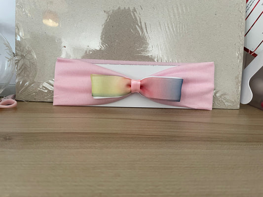 Stretchy Hairband with Rainbow & White Bow