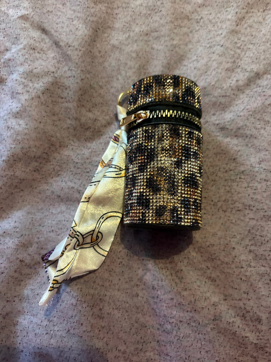 Rhinestone Mini Coin/Purse - Leopard with Scarf - Multifunctional
