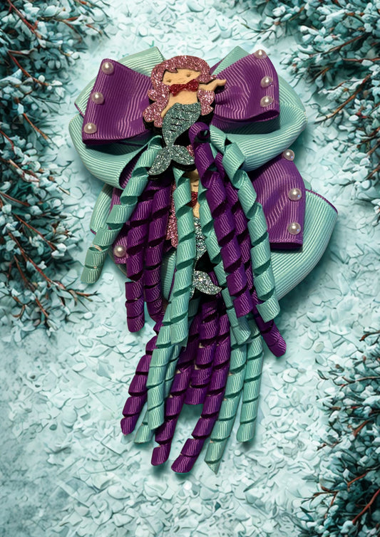 2pcs Mermaid Bow Hair Clips – Glitter Tassel Ribbon Barrettes for Girls | Sparkly Party Hair Accessories